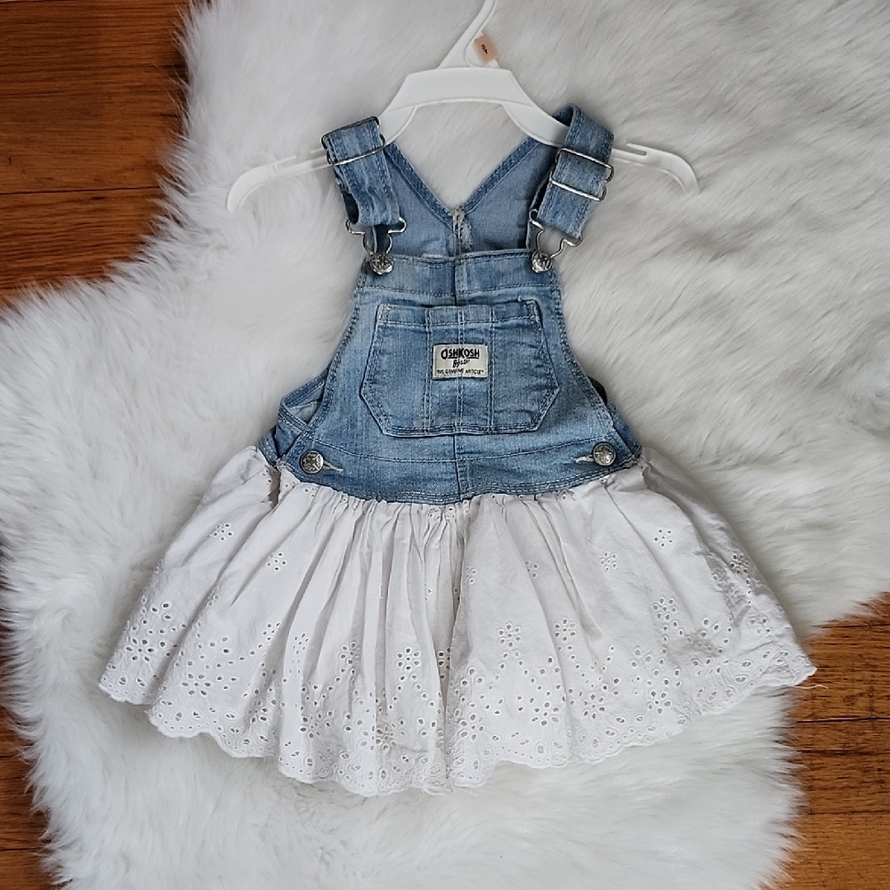 OshKosh  Blue and White Denim Skirtall Overall, Eyelet Skirt 18M